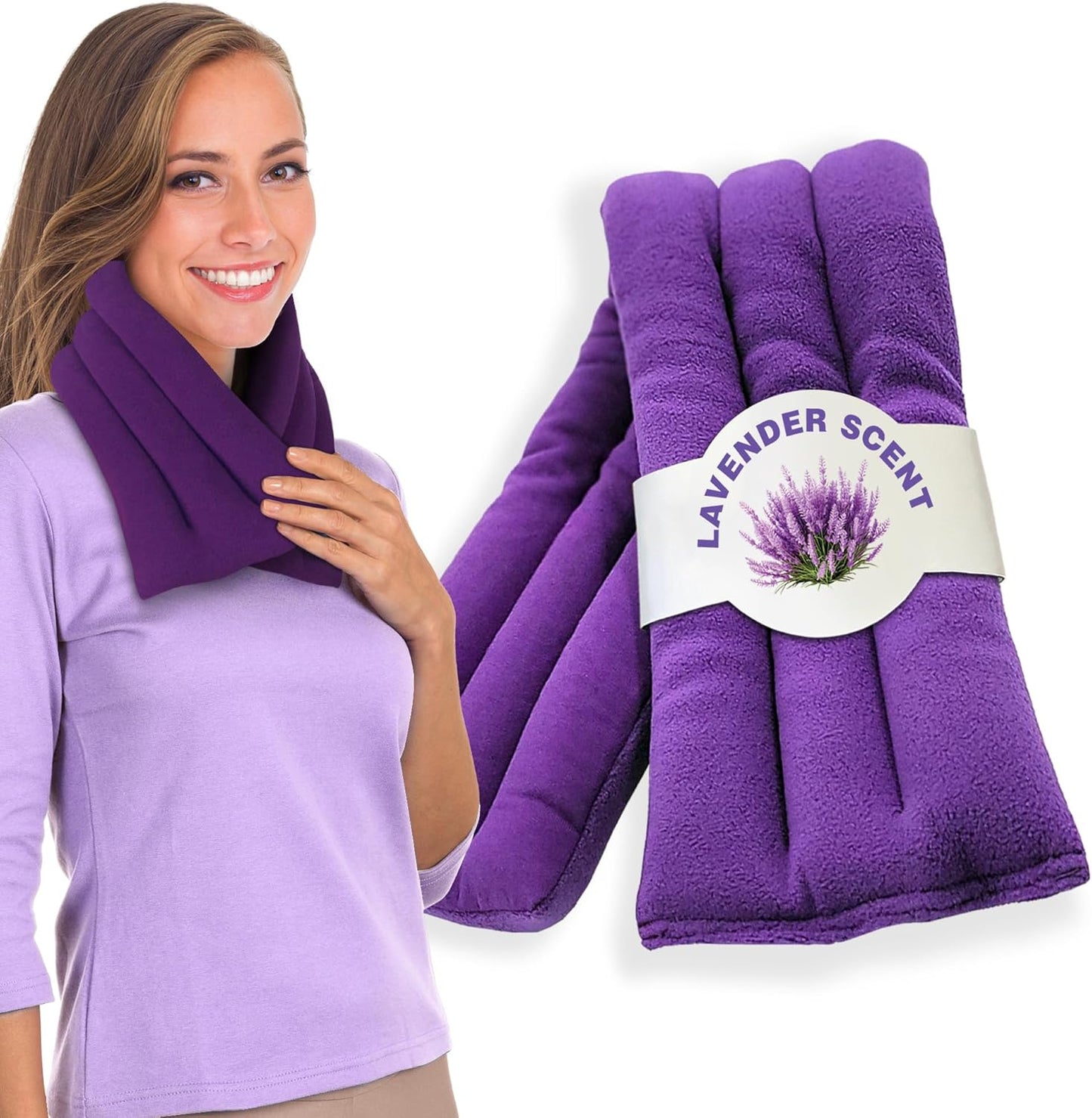 SunnyBay Lavender Microwave Heating Pad, 26" Long Microwavable Neck Wrap & Heat Pack for Moist Hot Therapy, Heated Neck Warmer for Neck, Shoulder & Back Pain Relief, Flaxseed Filling, 26x6, Purple