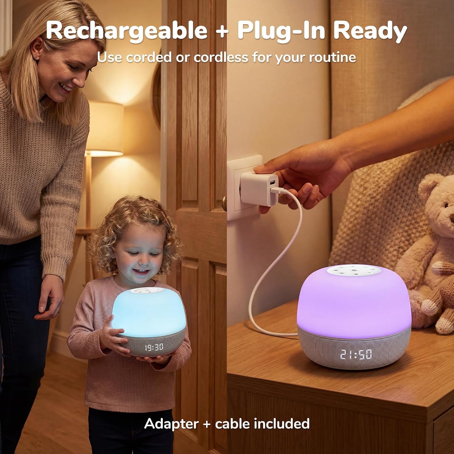 Mewaii White Noise Sound Machine Baby, 34 Sounds, Sunrise Alarm Clock | Mom's Choice Awards, App Control, 360° RGB Night Light, Sleep Soother for Adults & Kids, Newborn Essentials Shower Gift