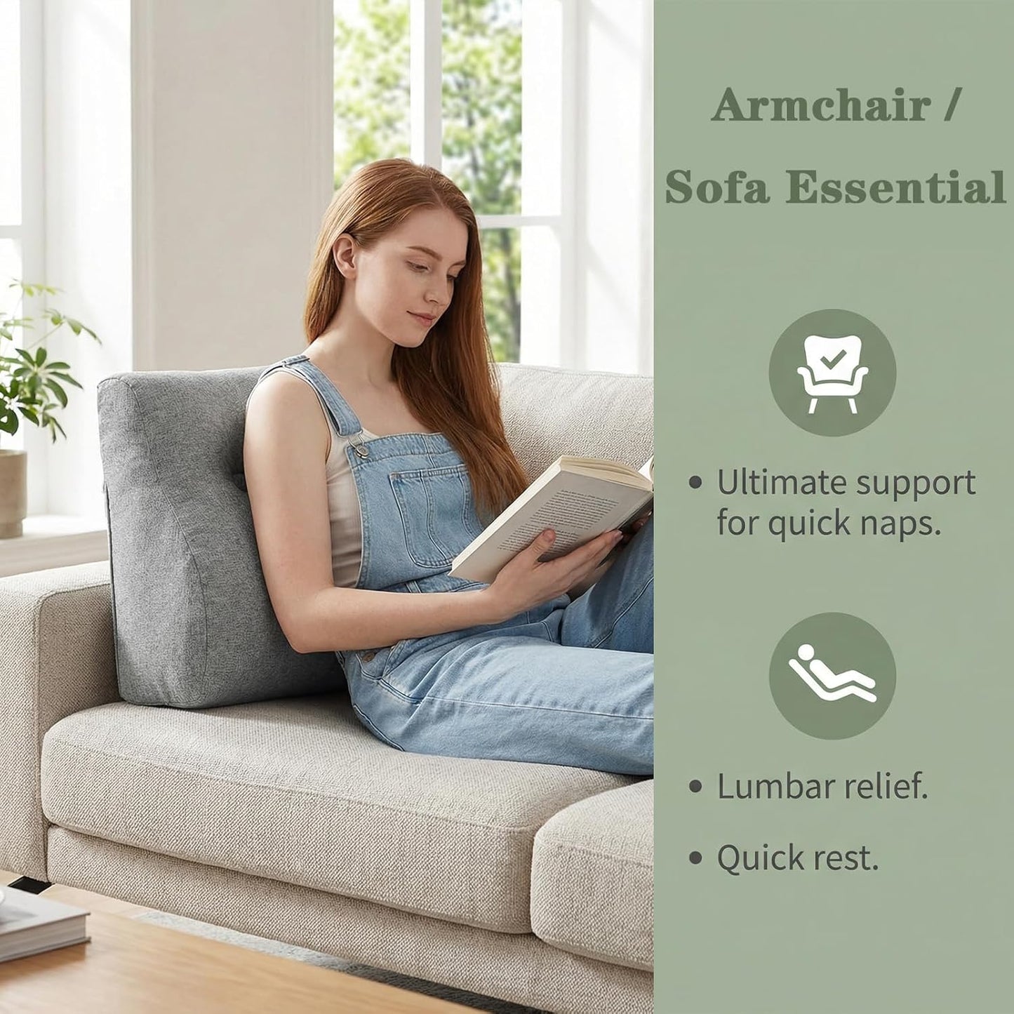baibu Patented Dual-Layer Memory Foam Lumbar Pillow for Recliner, Brown | Large ergonomic back support for recliners, sofas and gaming chairs, with a removable machine-washable cover.