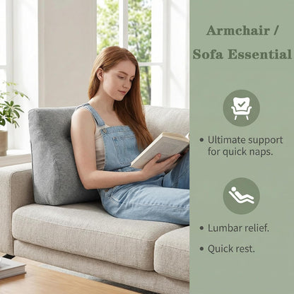 baibu Patented Dual-Layer Memory Foam Lumbar Pillow for Recliner, Brown | Large ergonomic back support for recliners, sofas and gaming chairs, with a removable machine-washable cover.