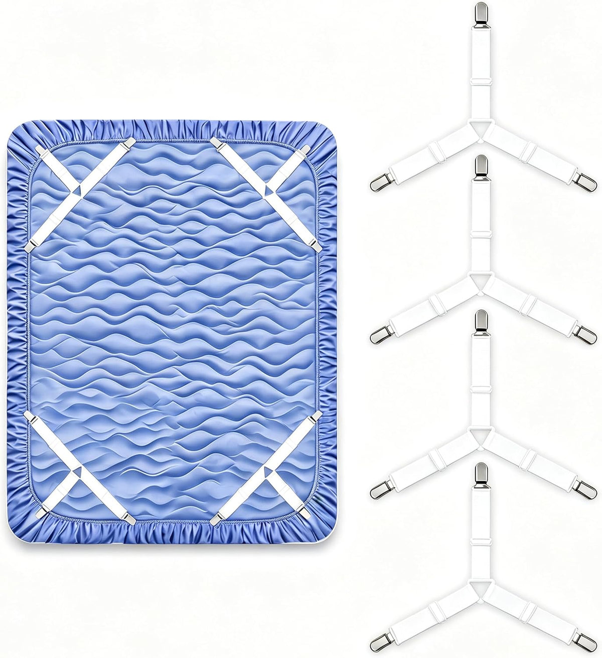 2 Pack Bed Sheet Holders - Adjustable Criss Cross Sheet Strap White