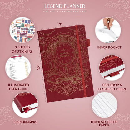 Legend Reading Journal for Book Lovers – Reading Log Tracker for Adults & Kids – Book Nerd Gifts & Accessories, 180 Reviews (Mint Cream)