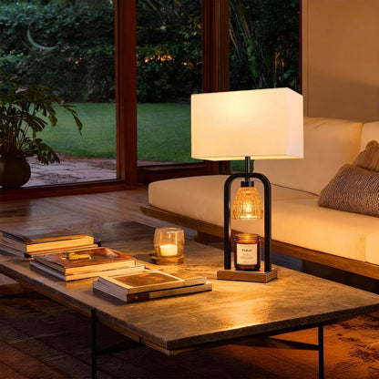 PoKat Gold Table Lamp Candle Warmer, Candle Warmer Lamp with Timer Dimmer, Wax Light Warming Table Lamp for Jar Candles, Modern Bedside Lamp for House Warming Home Decor Living Room, Bulb Included