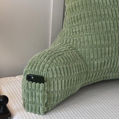 Faux Fur Reading Pillow for Sitting in Bed, Large Backrest Bed Pillow with Arms, Back Support Pillow for Lounging Bedrest, Beige