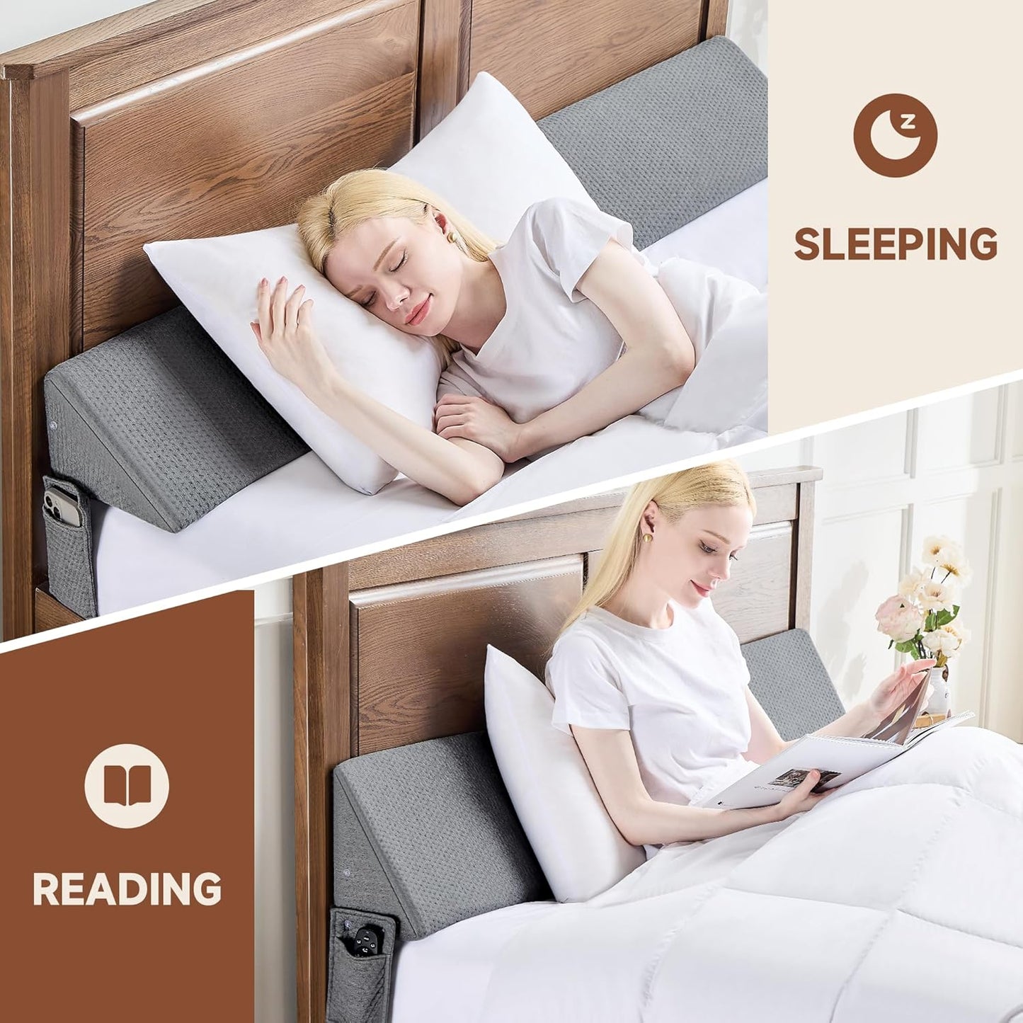 IFNOW Queen Size(60"x6"x10") Bed Wedge Pillow for Headboard, Mattress Gap Filler(0-8"), Bed Wedge for Gap Between Your Headboard and Mattress Dark Grey | High-Density Foam,Fills 0-8"Mattress Gap,Prevents Pillow & Items Falling,Works with Headboard or