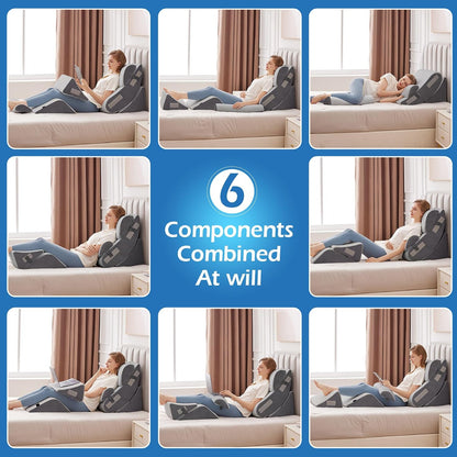 Ahpmeoa 6PCS Wedge Pillow Set for After Surgery, Orthopedic Bed Wedge Pillow for Headboard, Memory Foam Back Pillow for Bed Sitting Up, Sit Up Pillow for Acid Reflux Relief, GERD, Anti Snoring (White)