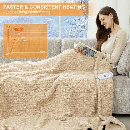 Heated Throw Blanket 50"X60", Soft Sherpa, 4 hrs Auto Shut Off