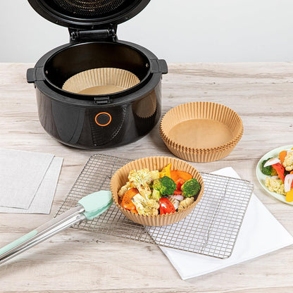 Restaurantware-Pastry Tek 8.1 x 5.5 x 1.8 Inch Air Fryer Liners, 100 Rectangle Air Fryer Baskets - No-Stick Silicone Coating, Unbleached, Food-Grade Paper Liners, For Steamer, Microwave, Oven