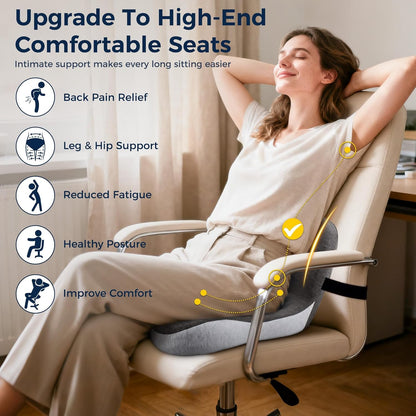 Seat Cushion, Office Chair Cushions for Tailbone Relief, Seat Cushions for Office Chair with L-Shaped Ergonomic Design & Adjustable Strap, Memory Foam Chair Cushion for Long Sitting (Black Gray)