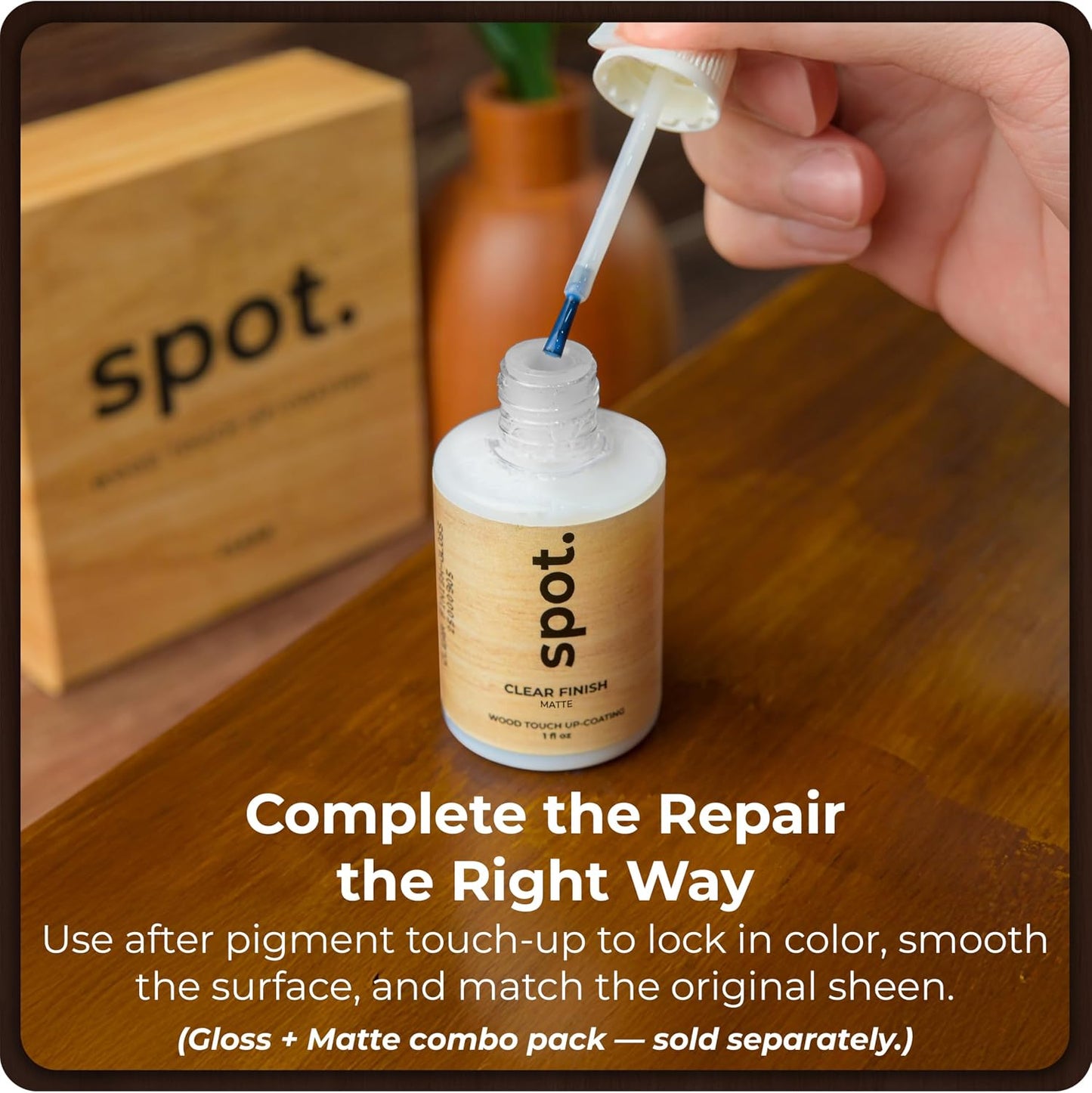 Light Brown Wood Stain Repair Kit, Brush-On Touch-Up Stain Bottles, Golden Oak, Early America, Cherry, Red Oak, Interior and Exterior Wood, 4 fl oz Total by spot.