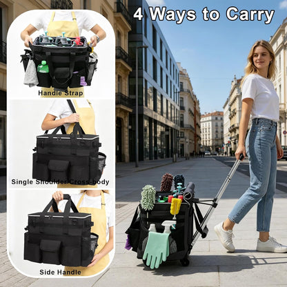 Wearable Large Cleaning Caddy Bag for Housekeepers (Black&Gray) | Cleaning Supplies Organizer with Adjustable Shoulder, Waist & Handle Straps, Detailing Bag for Kitchen Supplies