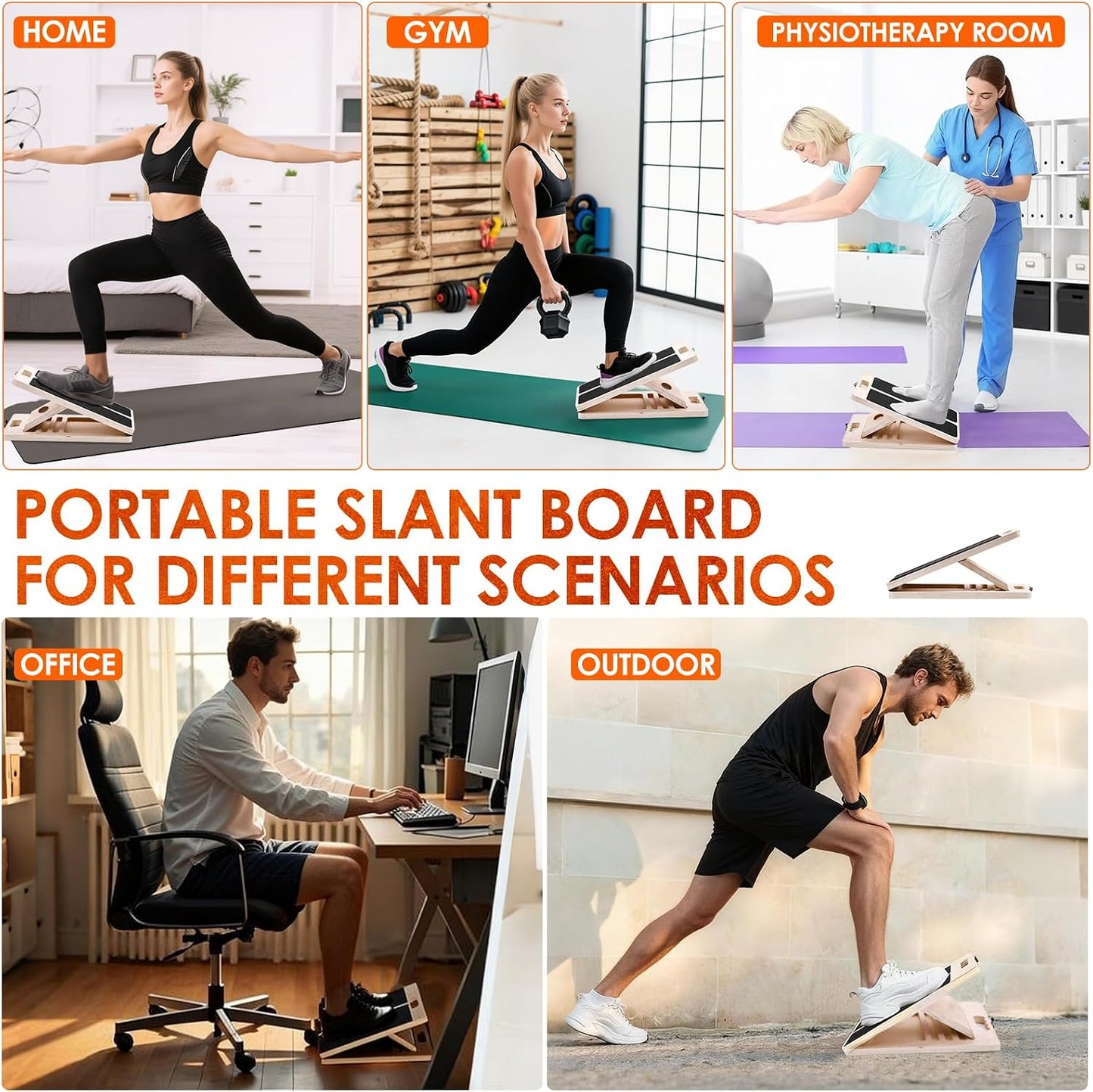 Thickened Wooden Calf Stretching Slant Board, Portable Adjustable Incline Board, 320 Lbs Weight Capacity, Calf Stretch Wedge for Leg, Heel, Suitable for Adults' Leg & Foot Stretching