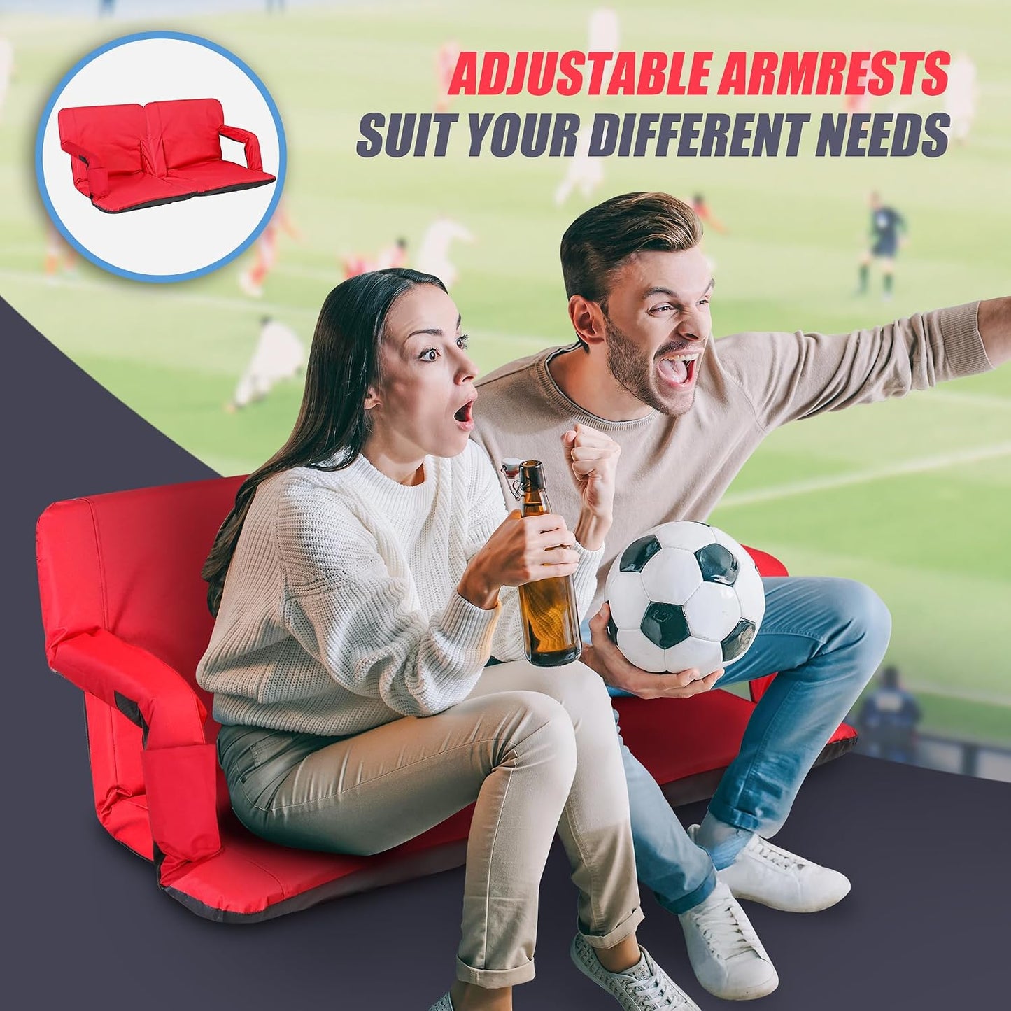20.5"/25" Wide Stadium Seat for Bleachers w/Back Support Padded Cushion Portable Reclining Bleacher Seats Camping Stadium Chair Waterproof