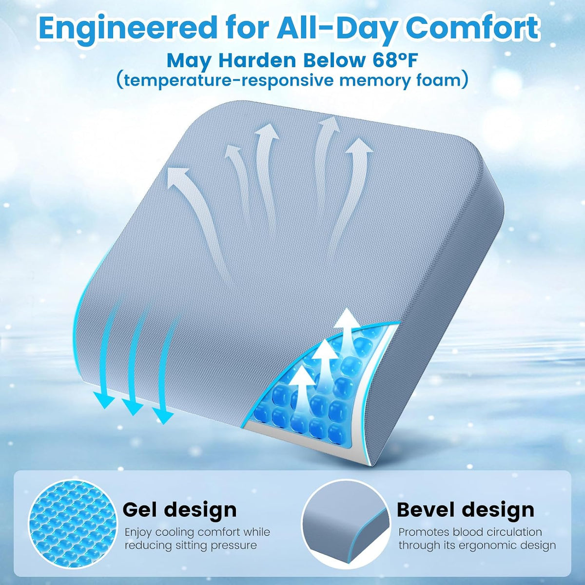 Wheelchair Seat Cushion Cooling Gel Memory Foam Chair Cushion