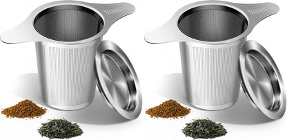 Extra Fine 18/8 Stainless Steel Tea Infuser Mesh Strainer with Large Capacity & Perfect Size Double Handles for Hanging on Teapots, Mugs, Cups to Steep Loose Leaf Tea and Coffee