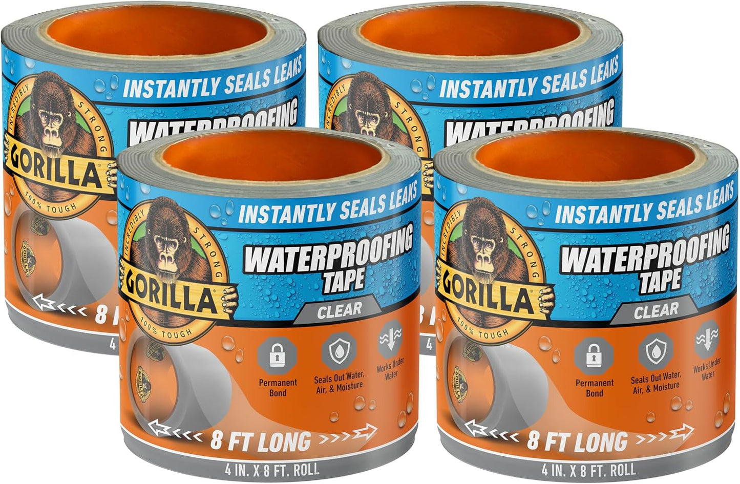 GORILLA Waterproofing Tape, Permanent, Black, 4" x 10', 1-Pack | Weather Resistant Seal for Leaks & Repairs, Air & Moisture Barrier, Bonds Metal, Plastic, Wood, Rubber & Vinyl