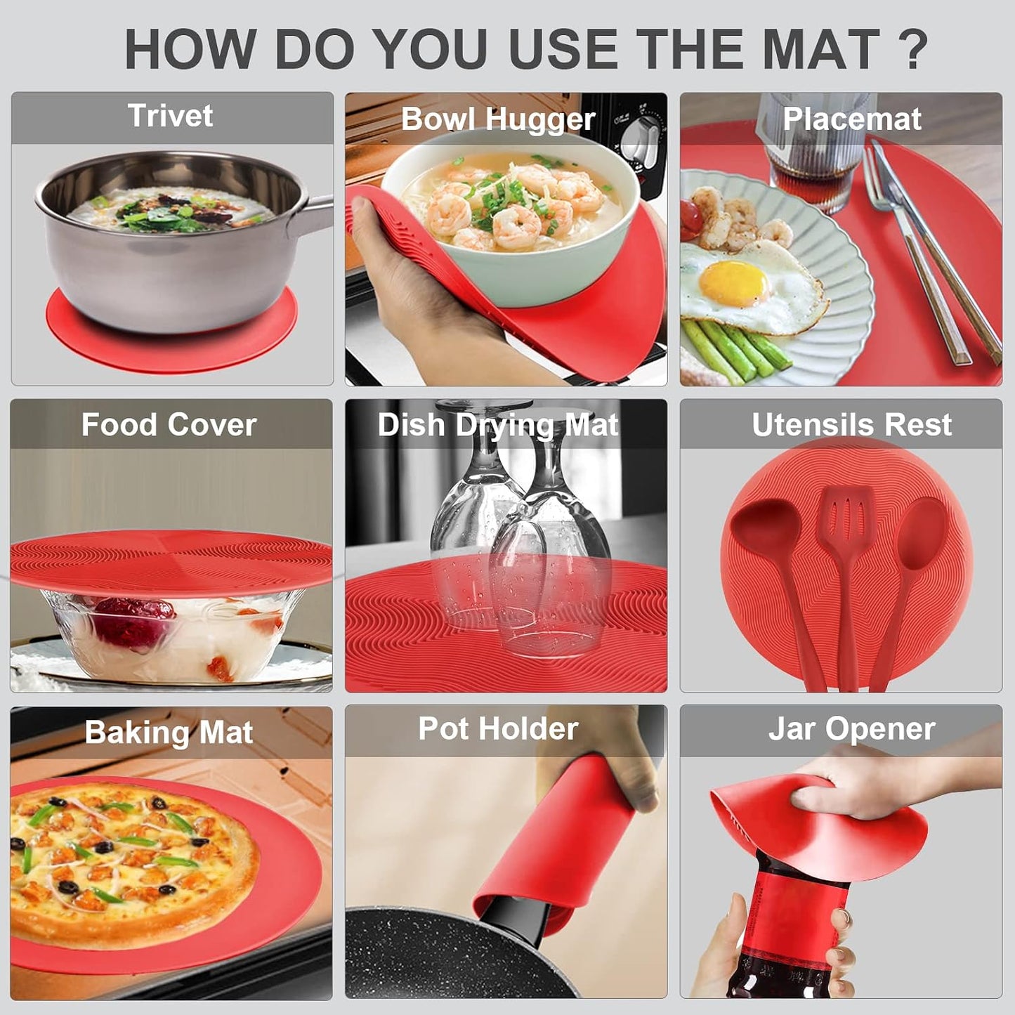 2 in 1, Aidacom Microwave Splatter Cover for Food & Silicone Microwave Mat, Mat as Bowl Holder, Trivet, Pot Holders, Drying, Baking, Utensils Rest for Kitchen Counter, Dishwasher Safe, Grey