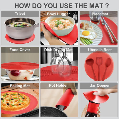 2 in 1, Aidacom Microwave Splatter Cover for Food & Silicone Microwave Mat, Mat as Bowl Holder, Trivet, Pot Holders, Drying, Baking, Utensils Rest for Kitchen Counter, Dishwasher Safe, Grey