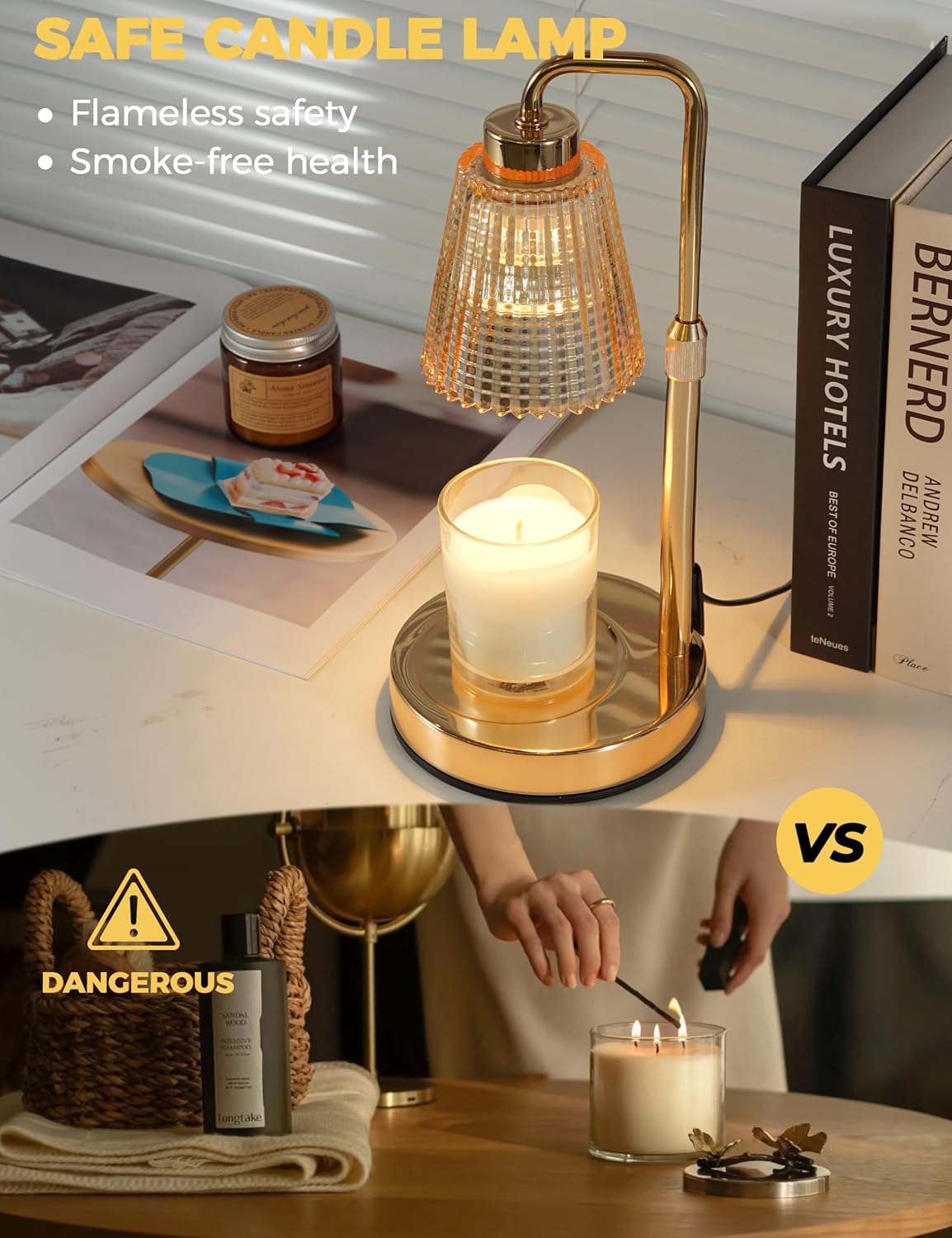 Silver Gray Candle Warmer Lamp with 24h Cycle Timer, Dimmable Wax Warmer