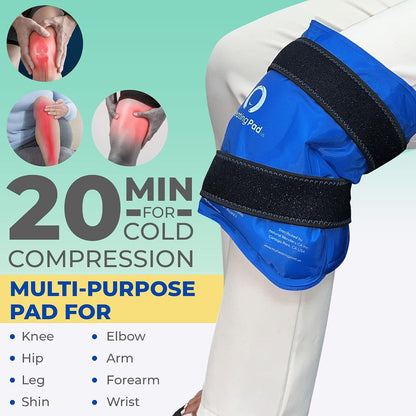 Foot and Ankle Gel Pack - Reusable Gel Ice Pack with Elastic Fastener - Cold Packs for Post-Surgery or Sport Injuries, Flexible Ice Packs - Foot Wrap and Ankle Ice Pack Wrap Compression - 1 Pack Blue