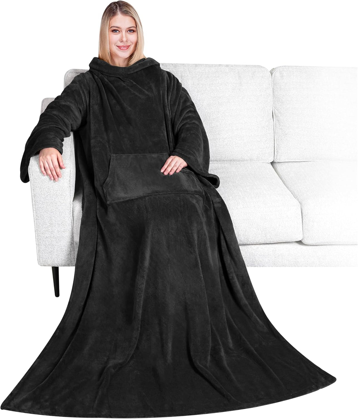 PAVILIA Blanket with Sleeves for Adult Women Men, Soft Warm Wearable Blanket Fleece Wrap Throw, Robe Blanket Gift