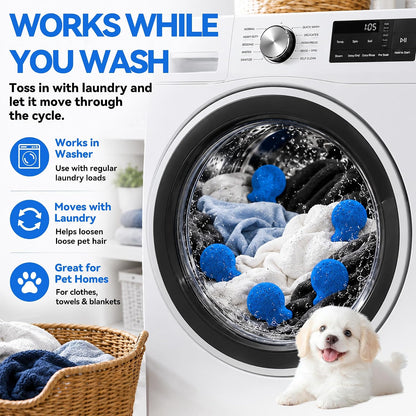 6 Pack Pet Hair Remover for Laundry, Reusable Washer & Dryer Lint Catcher for Dog & Cat Hair, Helps Reduce Fur on Clothes, Blankets, Bedding, Couch & Car Seats (Blue)