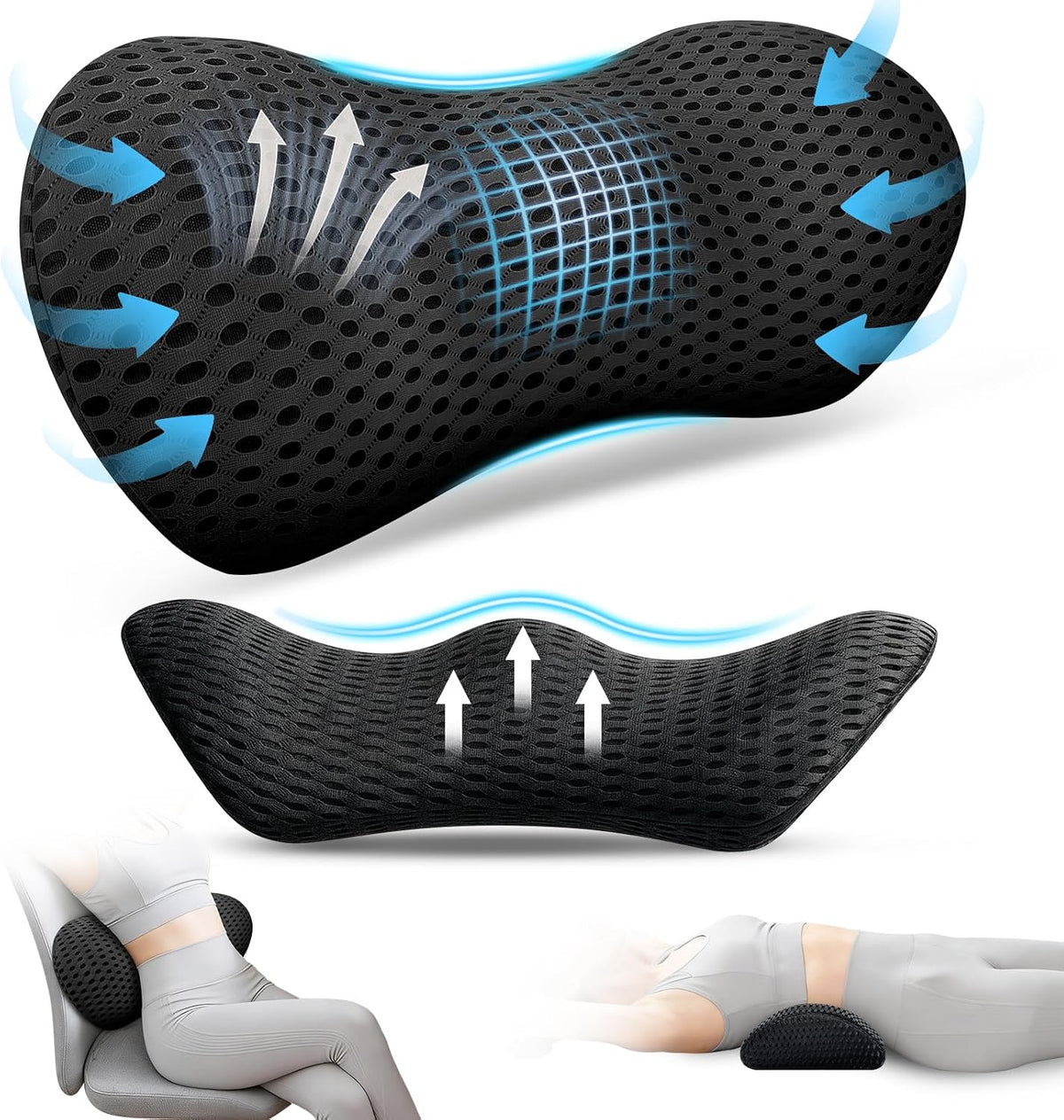 Lumbar Support Pillow,Ergonomic Memory Foam Lumbar Pillow for Chairs Black