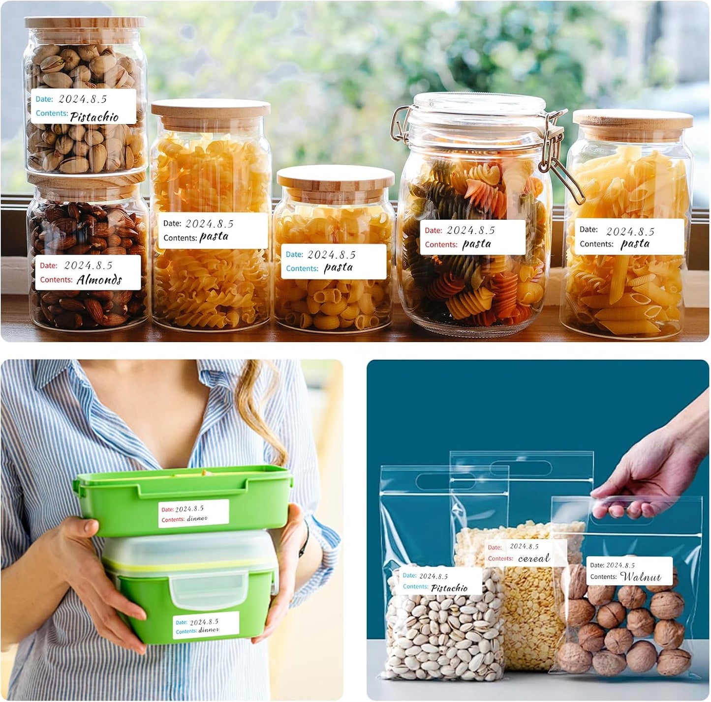 Removable Freezer Labels, Date Label 1x2 Inch Food Storage Stickers, Waterproof Oil Resistant Easy Clean Leaves no Residue 300 Total Per Roll