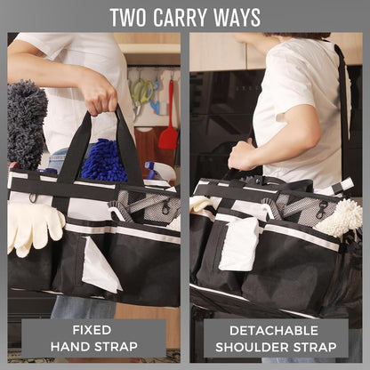 SCAVATA Wearable Cleaning Caddy, Cleaning Caddy Supplies Organizer with Handle & Shoulder Straps for Housekeepers, Under Sink & Car Cleaning Tool Organizers Bag with 4 Foldable Divider (NavyBlue)