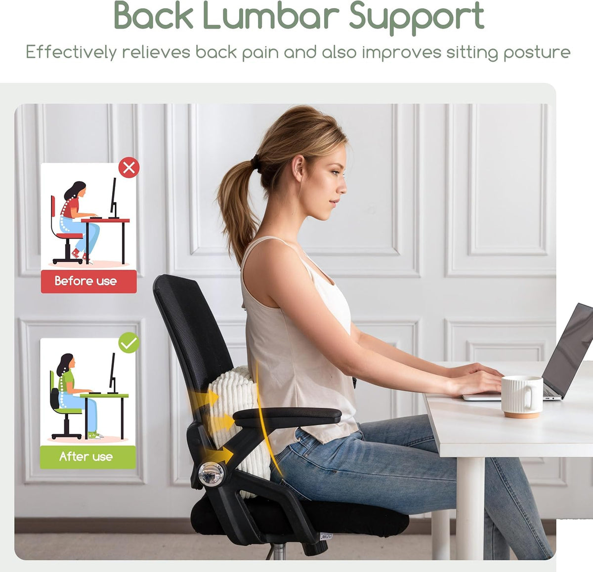 HIGOGOGO Lumbar Support Pillow for Recliner Chair/Accent Chair/Couch/Office Chair, Tufted Corduroy Back Support Cushion for Elderly, Recliner Cushions for Back Rest, Pain Relief, Reading, Dark Grey