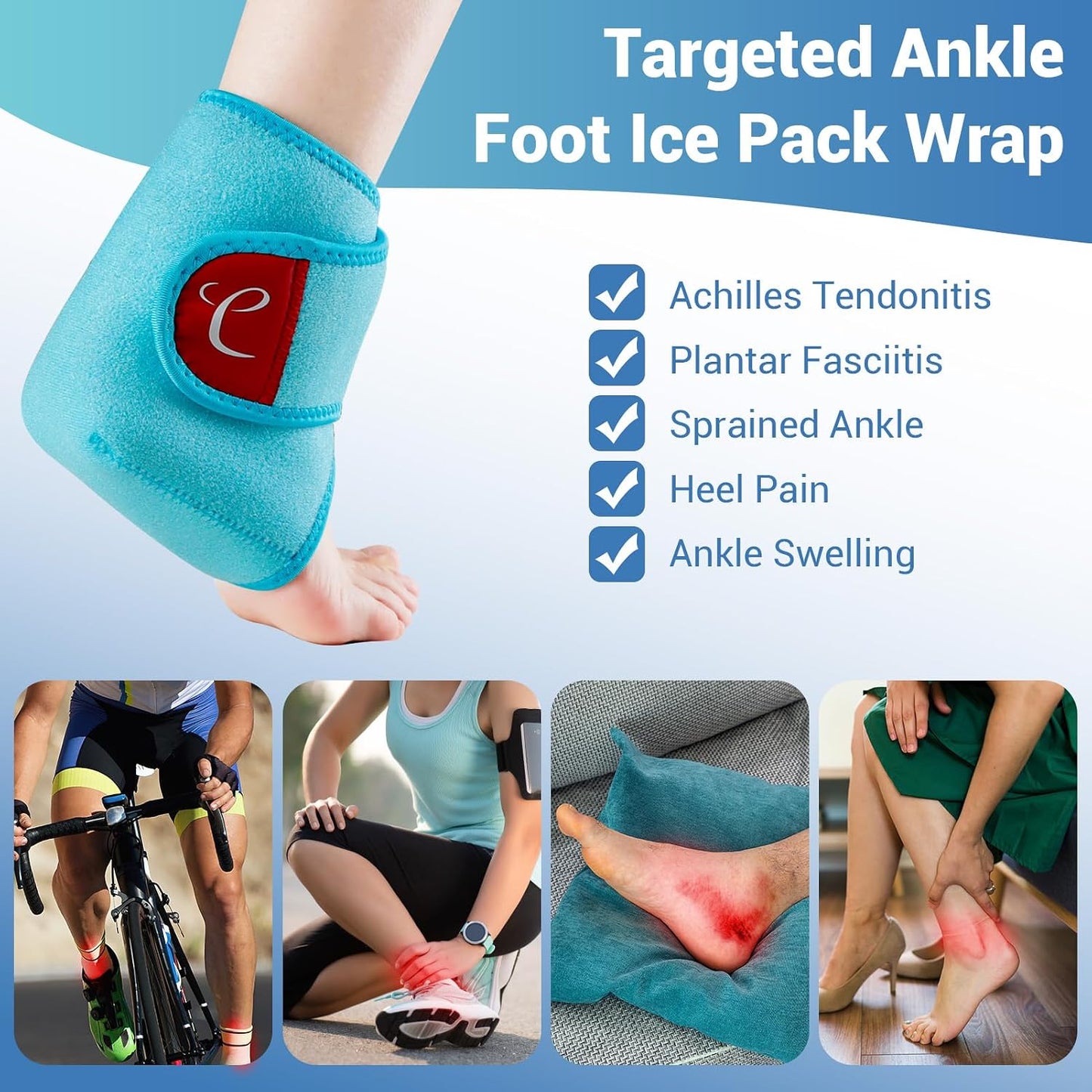Comfytemp Ankle Foot Ice Pack Wrap for Plantar Fasciitis Relief, FSA Eligible HSA, Ankles Brace for Sprain Pain, Heel Spur, Swelling, Achilles Tendonitis, Hot Cold Gel Ice Pack for Injuries Reusable