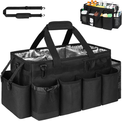 Cleaning Caddy Bag, Extra Large Cleaning Supply Bag for Housekeepers,Black | Sturdy Cleaning Caddy Organizer for Cleaning Supplies with Handle and Adjustable Shouder Strap, Easy to Clean Design