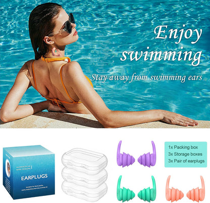 Swimming Ear Plugs for Adults,3 Pairs Waterproof Reusable Silicone Swim Earplugs for Swimming Surfing Snorkeling Showering and Water Pool,Beach,Ocean (Adults & Teens 14+)