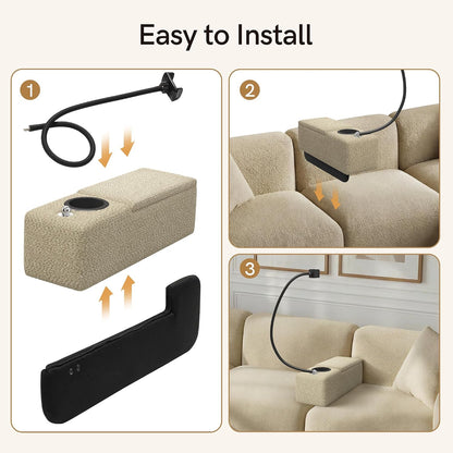 Couch Caddy with Cup Holder, 20.3 Inch White Armrest Console | Removable Sofa Armrest Organizer with Charging and Phone Holder, Storage for Remotes, Snacks and Everyday Essentials