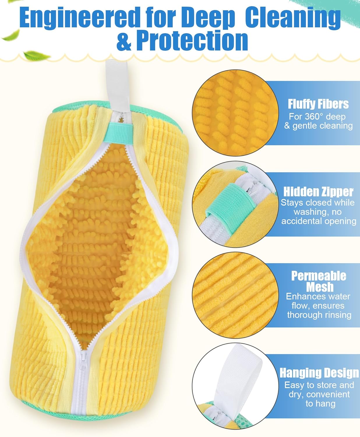 Shoe Washing Machine Bag, 2Pcs Reusable Laundry Shoe Bag for Washer and Dryer, 360° Deep Cleaning Mesh Shoe Wash Bag, Durable Sneaker Cleaning Bag Fit for All Shoes Types (Yellow)
