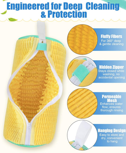 Shoe Washing Machine Bag, 2Pcs Reusable Laundry Shoe Bag for Washer and Dryer, 360° Deep Cleaning Mesh Shoe Wash Bag, Durable Sneaker Cleaning Bag Fit for All Shoes Types (Yellow)