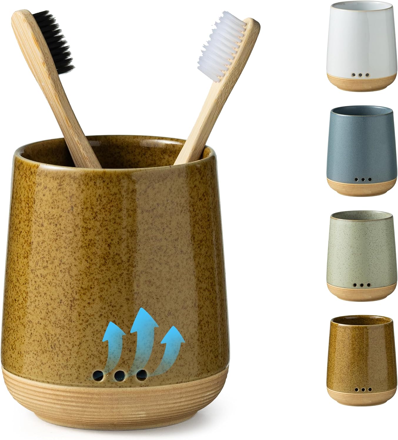 LYEOBOH Ceramic Toothbrush Cup, Cute Toothbrush Holder with Drainage White | Farmhouse Toothbrush Container, Countertop Toothbrush Organizer, Toothbrush Storage for Bathroom Vanity & Countertop
