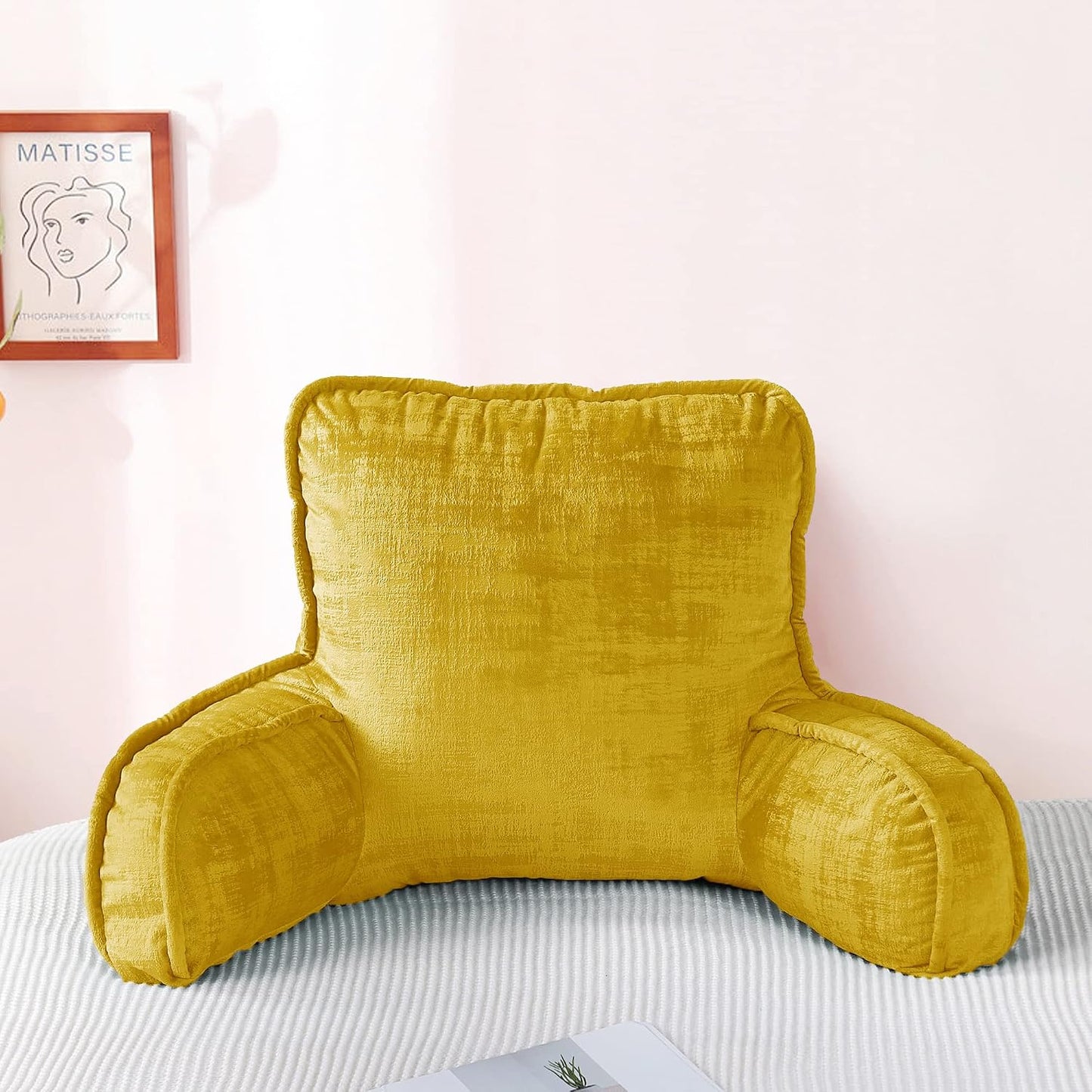 DIY Assembly Art Velvet Backrest Reading Bed Rest Pillow with Arms & Pockets, 18" H for Sitting in Bed Couch Sofa, Back Support Cushion with Removable Cover, 20"x18"x17", Aqua