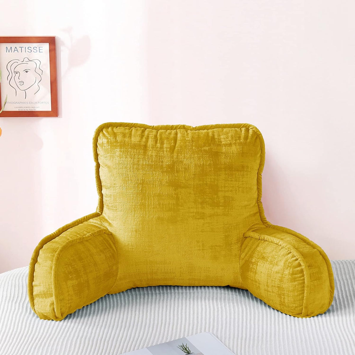DIY Assembly Art Velvet Backrest Reading Bed Rest Pillow with Arms & Pockets, 18" H for Sitting in Bed Couch Sofa, Back Support Cushion with Removable Cover, 20"x18"x17", Aqua