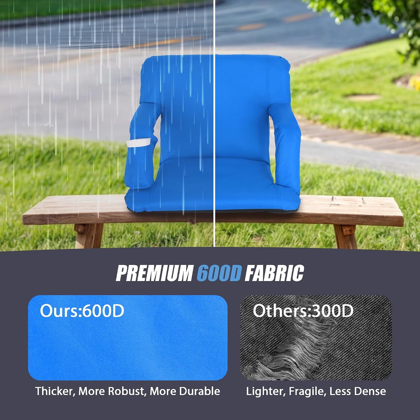20.5"/25" Wide Stadium Seat for Bleachers w/Back Support Padded Cushion Portable Reclining Bleacher Seats Camping Stadium Chair Waterproof
