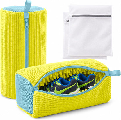Shoe Washing Machine Bag - 360° Deep Clean shoe washing bag - 2Pc | Laundry Shoe Bag for Washer and Dryer - Reusable Shoe Cleaning Bag -Shoe Bag for Washing Sneakers etc with Zip Lock - Yellow