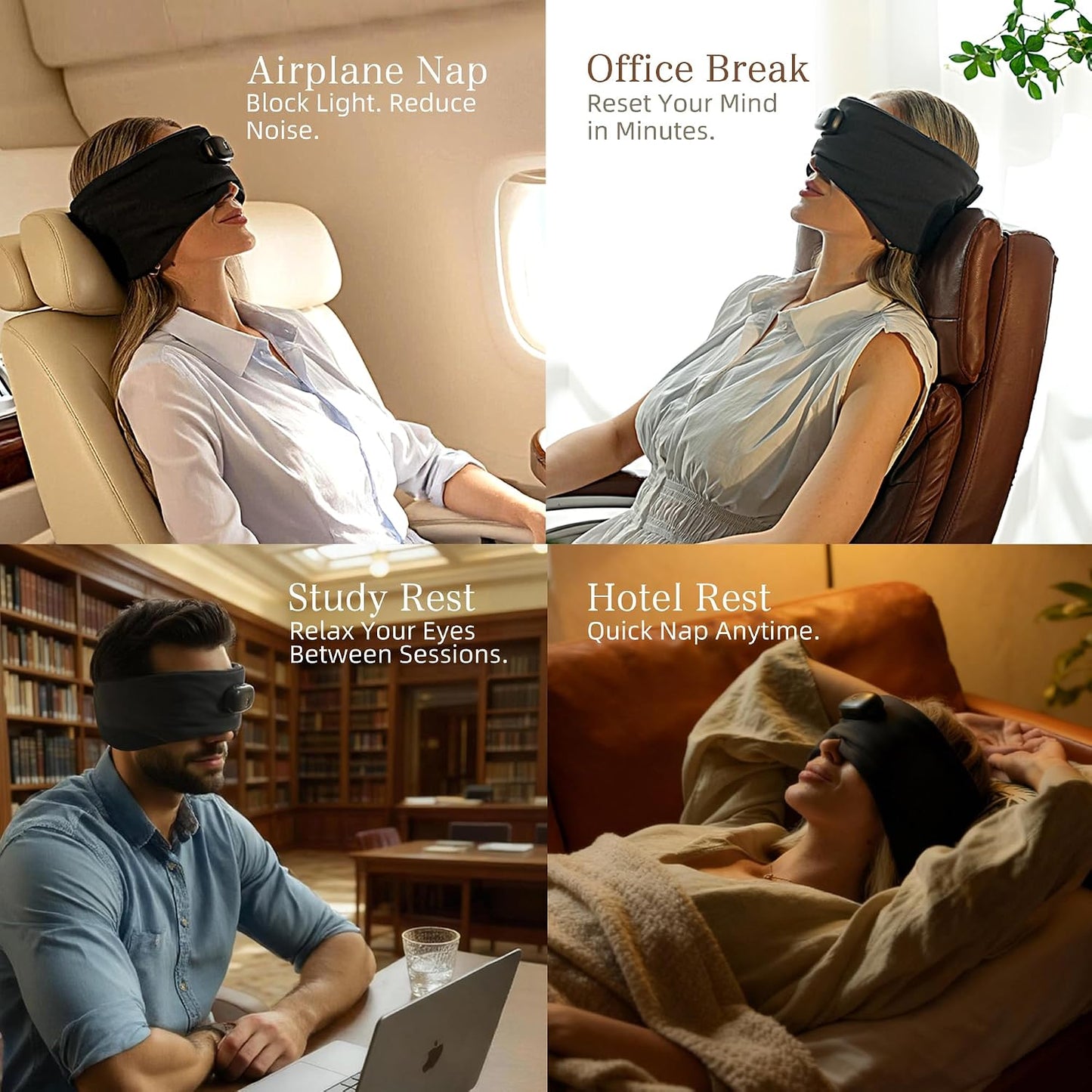 Bluetooth Sleep Eye Mask with Heat – Washable Matte Stretch Fabric, 3 Heat Levels & 15/30/45 Min Timer, Ultra-Thin Speakers, Bluetooth Headphones, Relaxation Gift for Men & Women