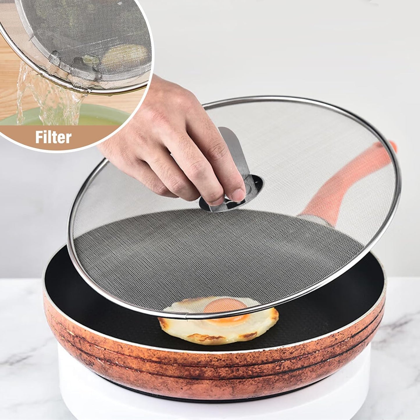 3 Pack Splatter Screen for Frying Pan 13" 11.5" 9.8" | Stainless Steel, Grease Splatter Guard, Ultra Fine Mesh Lids, with Fold Flat Knob for Prevent Oil Splatter