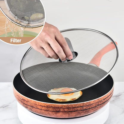 3 Pack Splatter Screen for Frying Pan 13" 11.5" 9.8" | Stainless Steel, Grease Splatter Guard, Ultra Fine Mesh Lids, with Fold Flat Knob for Prevent Oil Splatter
