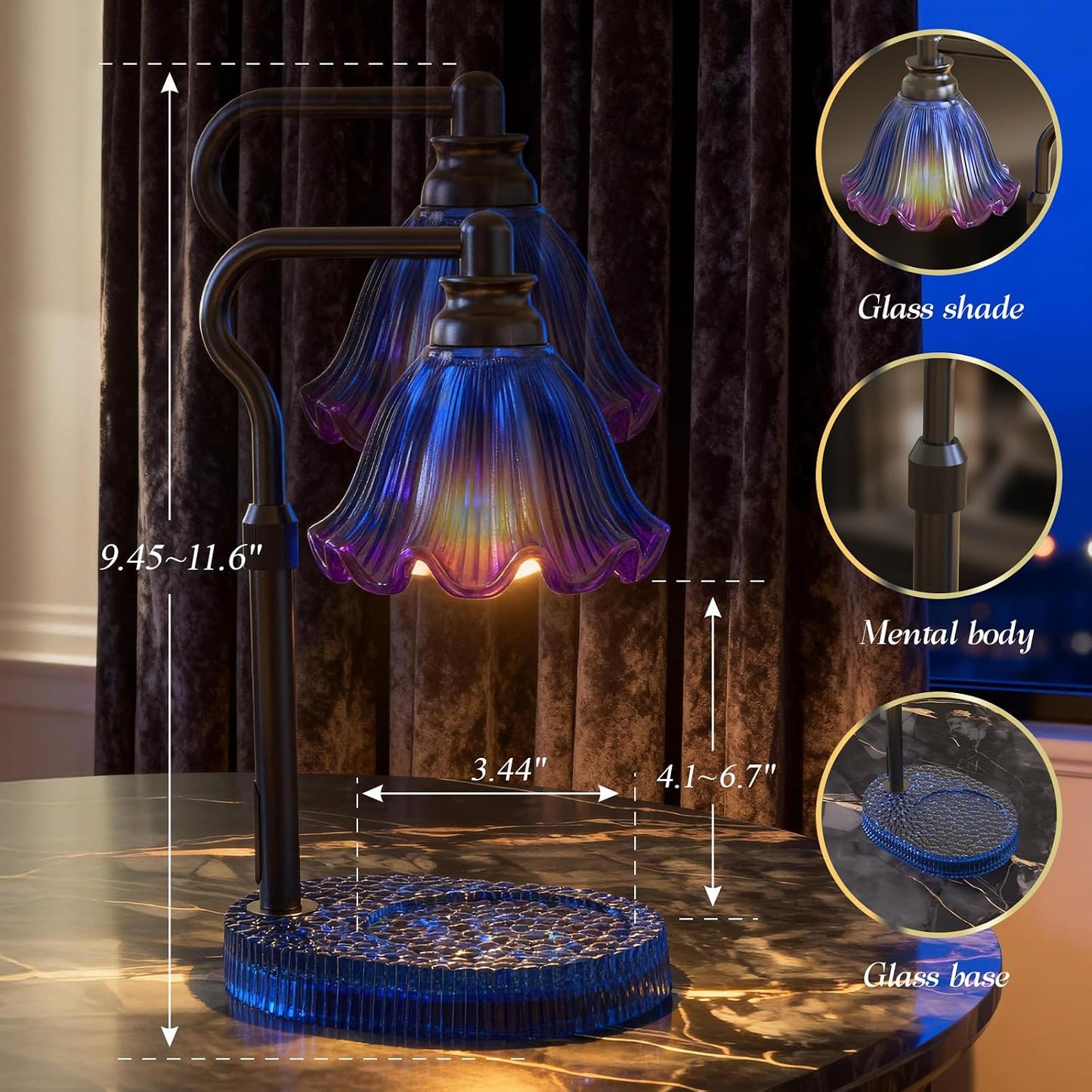 Flower Candle Warmer Lamp,Adjustable Timer & Dimmer(Green) | Adjustable height fits jars. Timer & dimmer safe melt. 2 bulbs & heat-proof base. Perfect for bedroom, office, or gifting.
