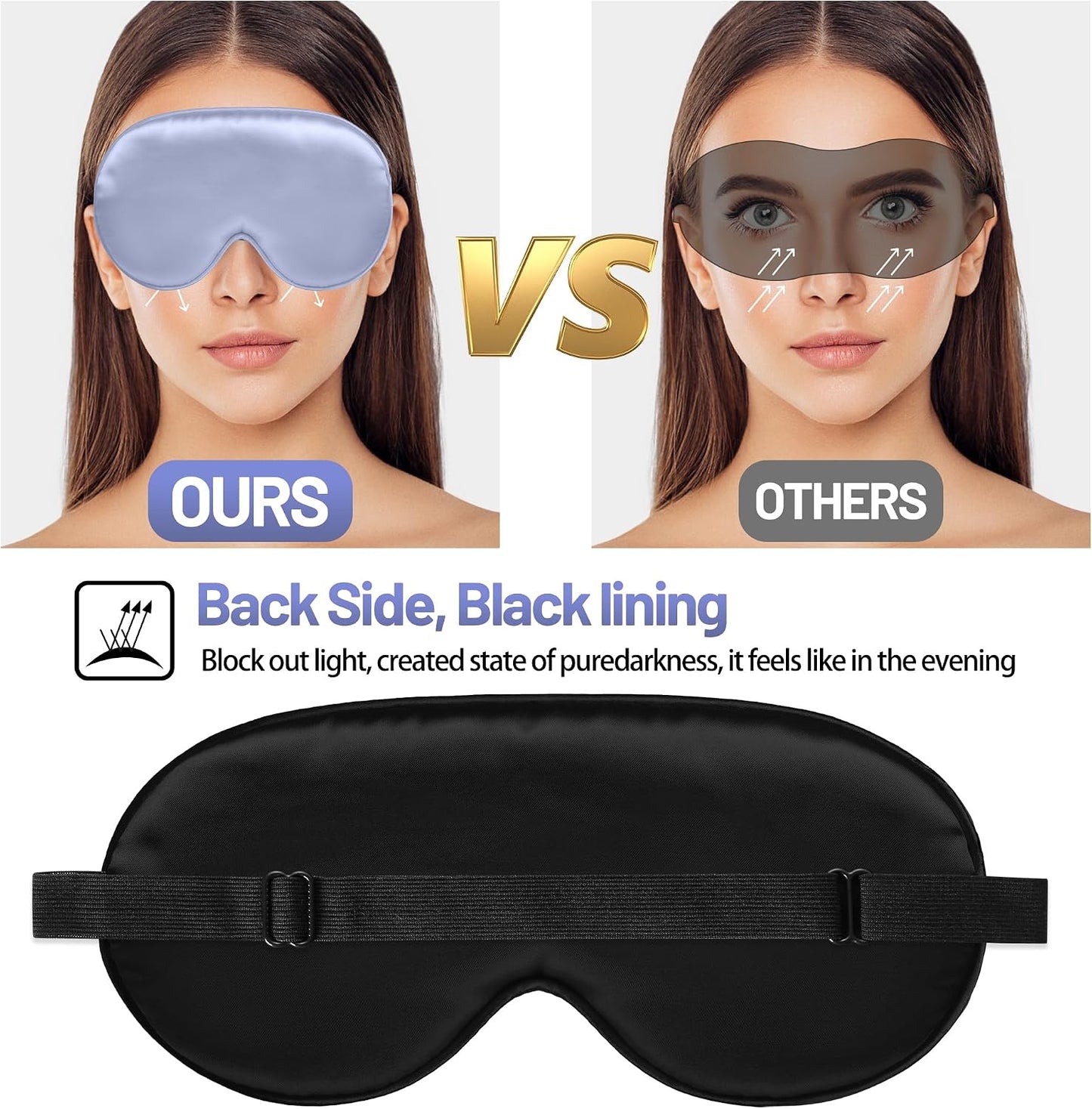 Sleep Mask, Silk Eye Mask for Sleeping with Adjustable Strap, Satin Blackout Sleeping Eye Mask for Men&Women, Comfortable Blindfold Eyeshade for Night Sleep(Black)