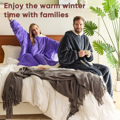 yescool Wearable Blanket Hoodie, Flannel Sherpa Fleece Blanket Sweatshirt for Adults Women Men,One Size Fits All - Colors B