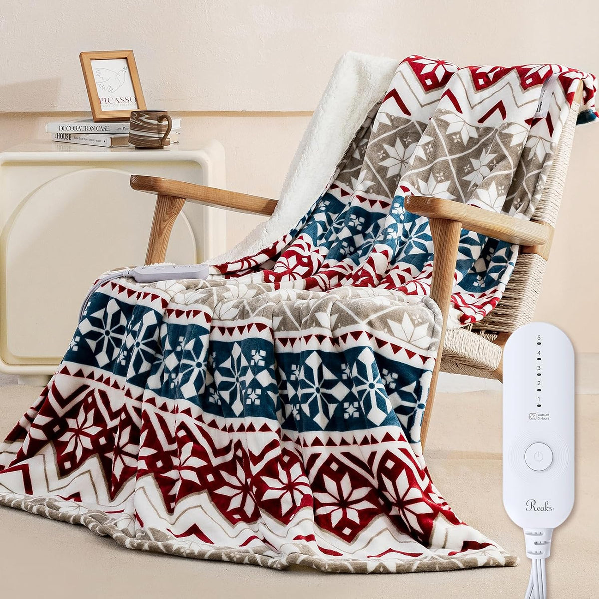 Reaks Heated Throw Blanket, 5 Heat Levels, 3 Hours Auto-Off, 50"x60", White