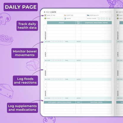 Clever Fox Food Sensitivity Journal & Symptom Diary, 8.5x11 Purple