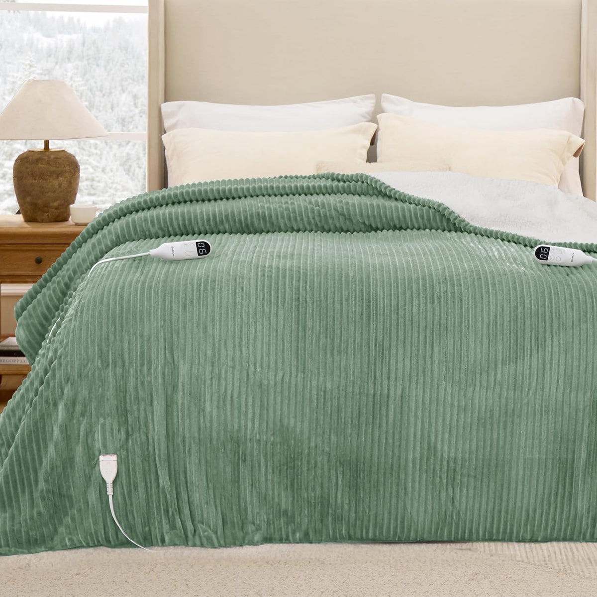 Bedsure GentleSoft Heated Blanket Throw - Soft Ribbed Flannel Electric Blanket, Gifts for Grandma (50x60 inches, Grey)